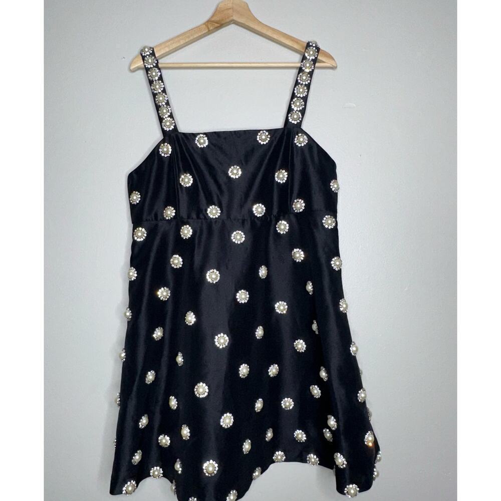 Alice + Olivia Athene Pearl Embellished Babydoll Mini Dress NWT Black 14 Plus - Picture 4 of 15
